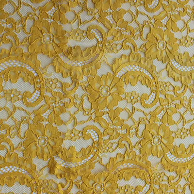 China Twisted Jacquard Cotton Nylon Strand Yellow Lace Fabric
