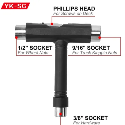 All-in-One Skate Tools Multi-Function Portable Skateboard T-Wrench Tool with T-Type Allen Key and L-Type Phillips Head Wrench Screwdriver T-Tool