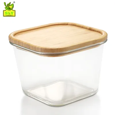 Airtight Glass Food Container Glass Bento Box with Sustainable Biodegradable Bamboo Lid