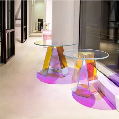 Modern Round Iridescent Clear Acrylic Coffee Tea Bed Side Table Teapot End Table for Living Room