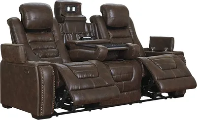 Leather Adjustable Power Sofa Set with Cup Holders and Storage, Brown