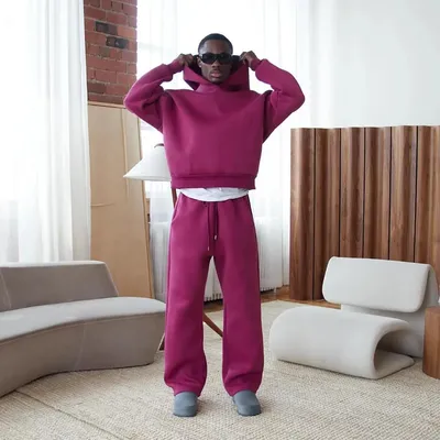 Custom Wholesale Plain Fleece Heavyweight Oversized Sweatsuit Set Sports Suits Tracksuit Men