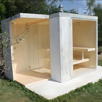 Triunity Commercial Prefabricated 4-Person Outdoor Square Sauna House Chamber - Heavy-Duty Modular Thermal Insulated Dry Heat Timber Facility for Resort SPA
