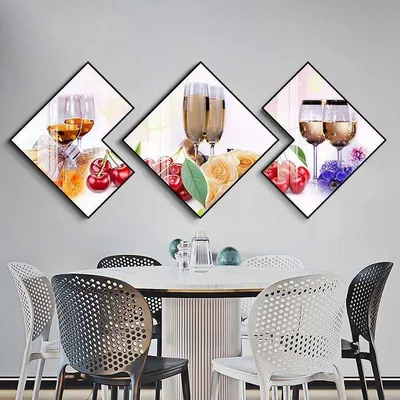 New Decoration Modern Shaped Frame Wine Glass 5D Diamond Crystal Porcelain Restaurant Abstract Picture Wall Art Decor