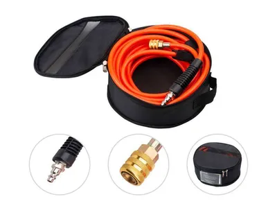 Air Compressor Hose 3/8 Inch X 50 Feet Hybrid Hose with Fittings, Flexible and Kink Resistant, 1/4" Industrial Quick Coupler and Plug Kit