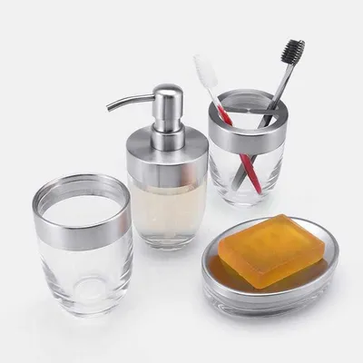 4PCS Acrylic Silver Bathroom Accessory Set