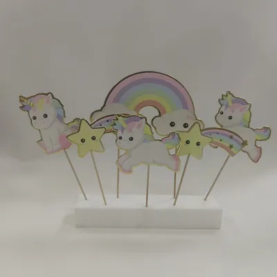 Custom Pattern Unicon Rainbow Star Cupake Decoration Party Supply Cake Topper