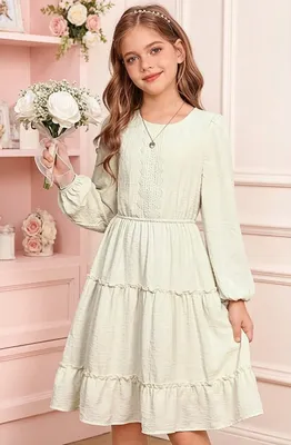 Girls Long Sleeve Ruffled Layered Lace Dress - Casual & Party Style for Teens, Autumn Collection