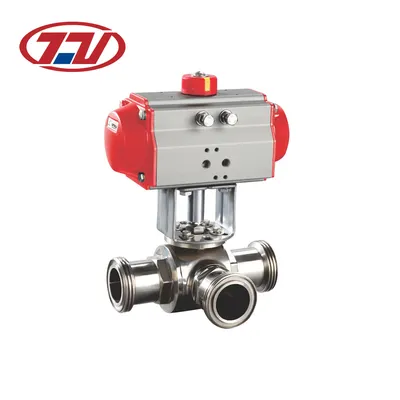 Stainless Steel 3 Way Sanitary High Pressure Pneumatic Tee Ball Valve
