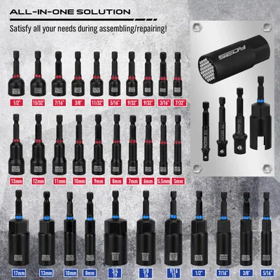 Magnetic Impact Nut Driver Set, 80PC or 41PC, Metric & SAE with Socket Adapters, Bit Holder, Wing Nut Driver, Universal Sockets, Quick Release Extension, Power