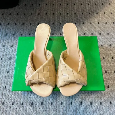BV Women's Slip-on Mules - Architectural Kitten Heel Design