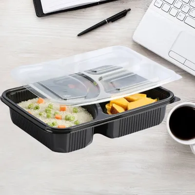 Disposable Food Container 3 Compartment Black Square PP Plastic Take Away Bento Lunch Box