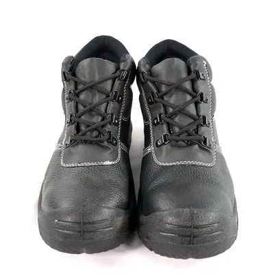 Black High Cut Leather Upper Rubber Sole Safety Shoes