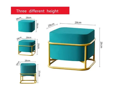 Round Stool Velvet Color Customizable Ottoman Stool with Metal Legs