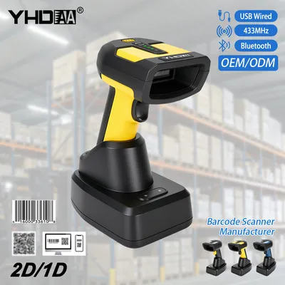 Custom Hands-Free 2D Barcode Reader 300000 Offline Storage Rugged 433MHz Wireless Bt Industrial Barcode Scanner