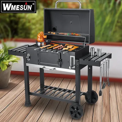 Charcoal BBQ Grill Outdoor BBQ Cold Rolled Steel with Side Table Portable Backyard BBQ