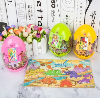 Manufacturers Wholesale Wood Jigsaw Puzzle 60 Pieces Dinosaur Egg Children′ S Early Education Focus on Wooden Toys