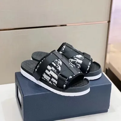 High Quality Men's Black Jacquard Pattern PVC Brand Strap Rubber Slide Sandals White Casual Summer Home Slippers