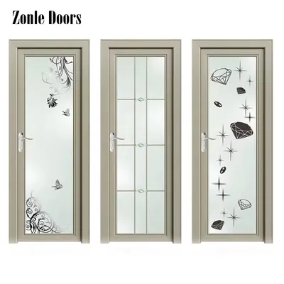 Modern Aluminum Glass Doors with Hidden Frame Pocket for Interior Bathroom Use