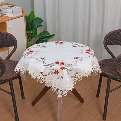 Luxury Fancy Square Floral Designer Embroidery Restaurant Party Hotel Wedding Lace Tablecloth Cushion