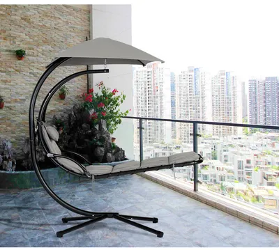 Modern Hotel Balcony Bedroom Style Decor Outdoor Rattan Hanging Swing Chair with Metal Stand