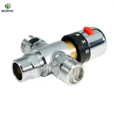 Bornic Factory Wholesale Three Way Water Temperature Control Valve Brass Thermostatic Mixing Valve Water Heater Solar Thermostatic Valve