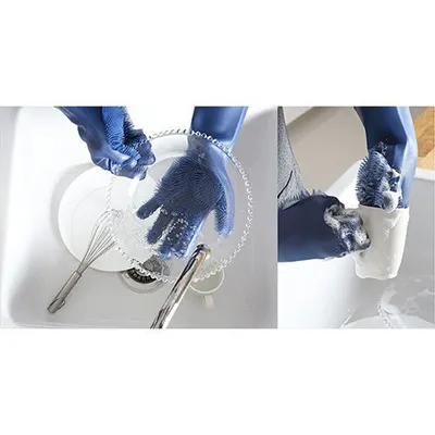 High-Quality Supplier Provide Food Grade Waterproof Dishwashing Gloves, Reusable Kitchen Cleaning 5 Finger Silicone Magic Scrubbing Gloves