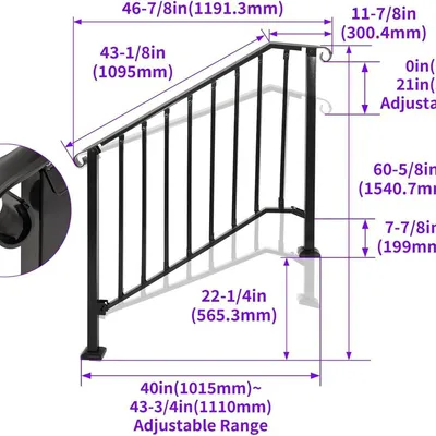 Adjustable Black Metal Stair Handrail for Steps
