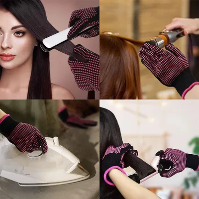 Heat Resistant Gloves with Silicone Bumps in Stock, Professional Heat Proof Glove Mitts for Hair Styling Curling Iron