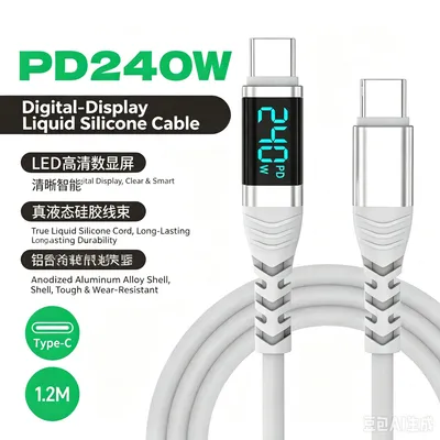Silicone Material Digital Display Super Fast Charging Type-C to Type-C Data Cable