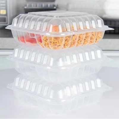 9*9 Transparent Food Grade 3 Compartments Plastic Packaging Box for Hamburger Fruit Vegetable Sandwich Salad
