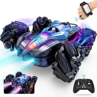 2.4GHz 4WD Double Sided 360 Degree Rotating RC Drift Stunt Car Toy Mini Hamdol Gesture Light Spray Remote Control Car Vehicle