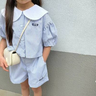 Summer Style Girls Pants New Striped Girl Baby Shirt Shorts Suit
