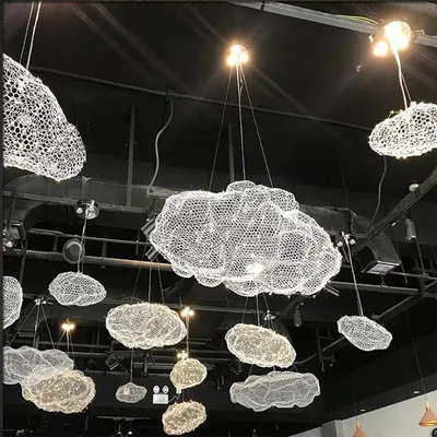 Creative Wire Mesh Floating Clouds Pendant Lamp Lighting for Hotel