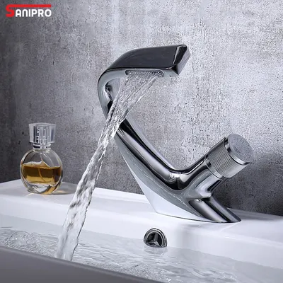 Sanipro Unique Design Luxury Brass Bath Sink Waterfall Taps Hot and Cold Water Mixer Tap Wash Bathroom Basin Faucets