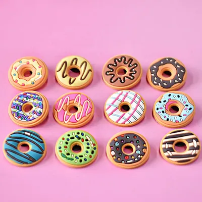 Creative Cute Cartoon Food Donut Theme Shoes Charming Decorative PVC Soft Rubber Shoes Buckle Donut Clog Charm