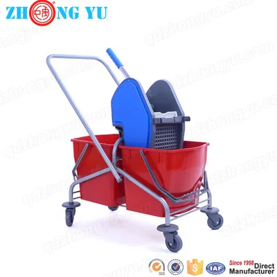 50L Side-Press Double Buckets Mop Wringer Trolley with Plating (ZY4005)