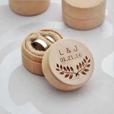 Personalized Unique Rustic Round Wooden Jewelry Packaging Box Wedding Ring Box Wood Ring Bearer for Ring/Gift Storage