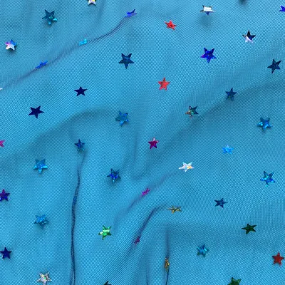 Nylon Punching Sequin Print Colorful Star Mesh Fabric