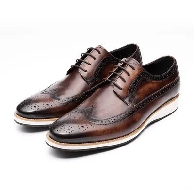 Trendy Brogue Shoes for Men Cowhide Leather Daily Outdoor Office Leather Shoe