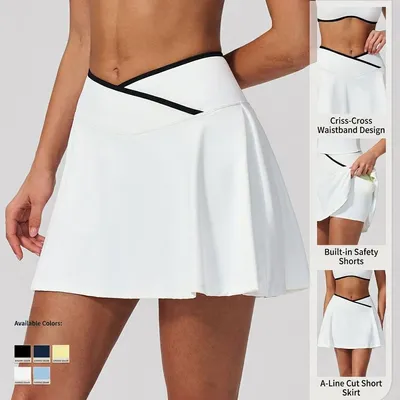 Manufacturer Faux Two Piece Solid Sportswear Skirt Anti Exposure High Waisted Pleated Skirt Tennis Skirt with Hidden Pockets