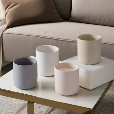 Wholesale Custom Colored Clay Ceramic Candle Jar Empty Round Bottom Matte Nordic Ceramic Candle Holder