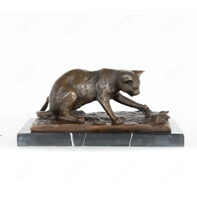 Bronze Cat with Marble Base for Home Decoration and Office Display