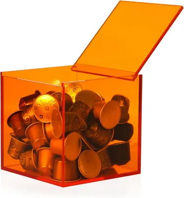Anti Dust Coffee Capsule Neon Orange Acrylic Storage Box with Flip Lid