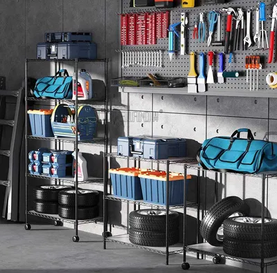 Multi-Layer Rust-Resistant Wire Shelving Unit 5 Tiers Loft Rack Attic Storage Shelf with Wheels for Warehouse Garage