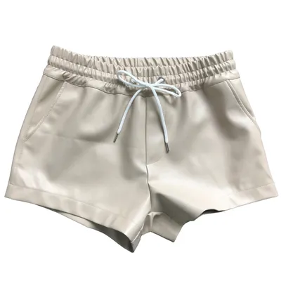 Taupe Leather Look PU Oversized Paperbag Womens Ladies Shorts