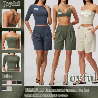 Gym Fitness Clothes Top+Five-Point Sport Shorts 2 Piece Women S Workout Sportswear