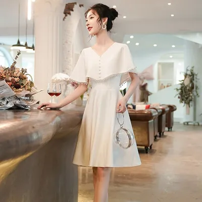 Nnr Little White Dress 2023 Summer New Elegant V-Neck Fashion Evening Dinner Dress