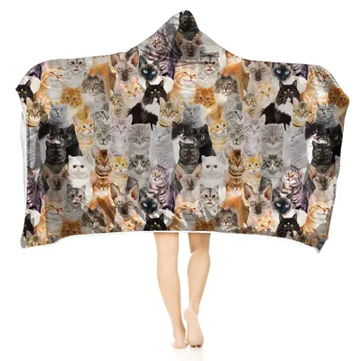 Unique Pattern Warm Thick Sherpa Blanket Hoodie Special Gift Custom Logo Blanket with Hat