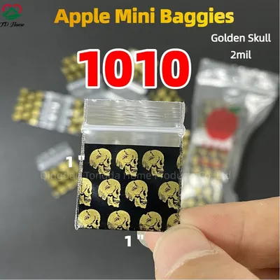 1000 Count 10 Pack 1010 Original Apple Bags 1" X 1" with Golden Skull Pattern